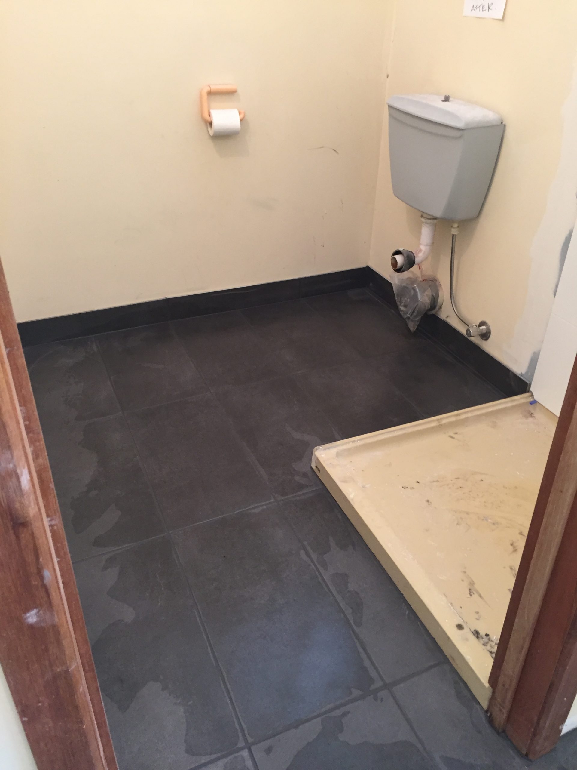 Bathroom view floor around shower